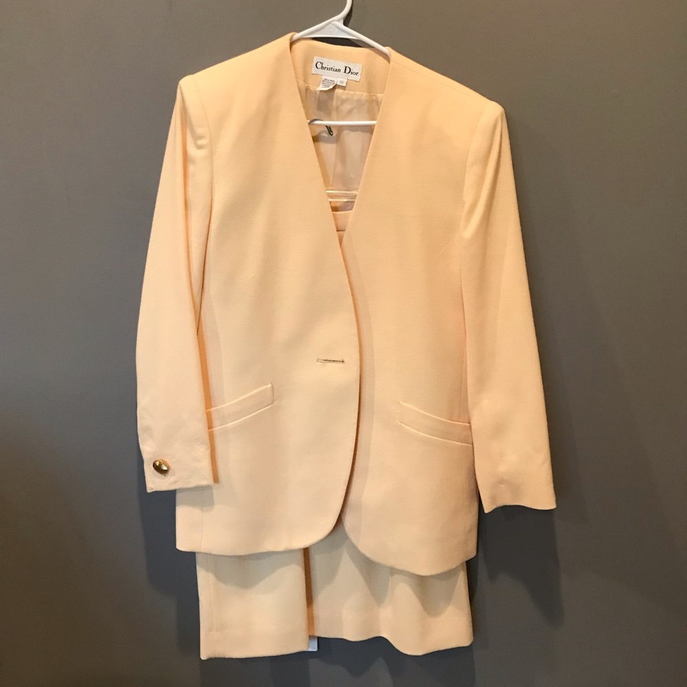 Vintage Christian Dior Light Yellow Suit Set